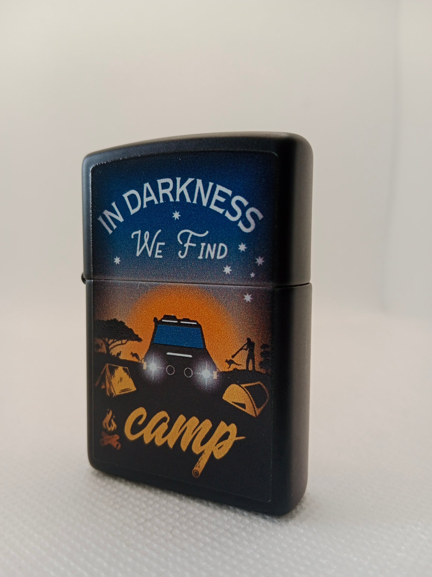 Custom In Darkness We Find Camp Zippo Lighter made in the USA.