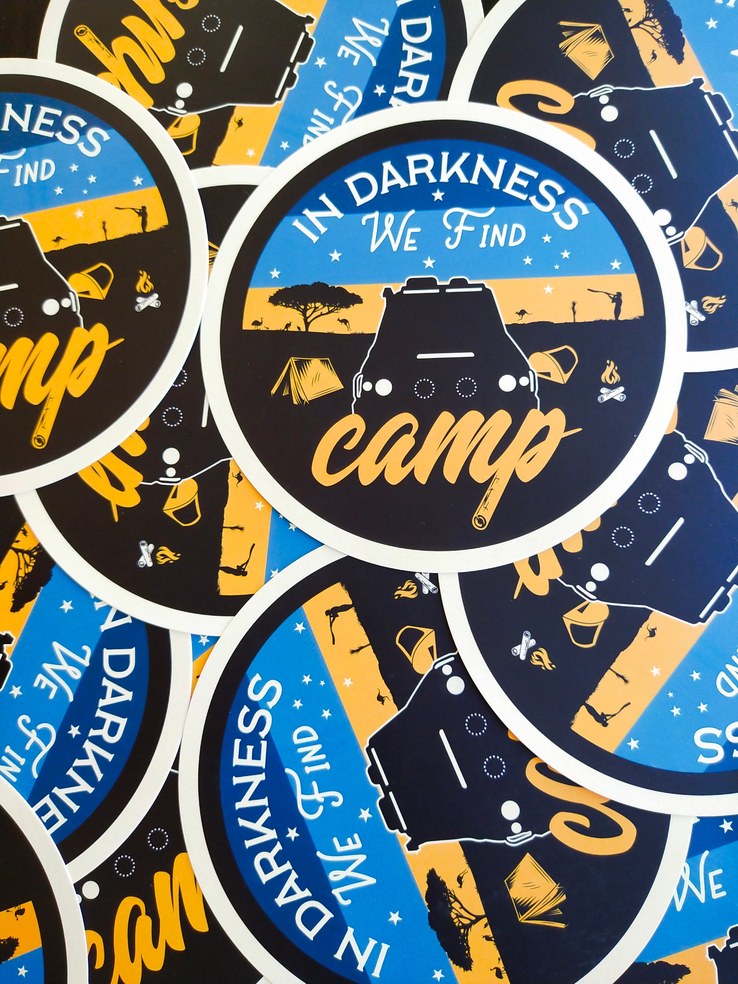 Large, In Darkness We Find Camp, Coaster Sticker