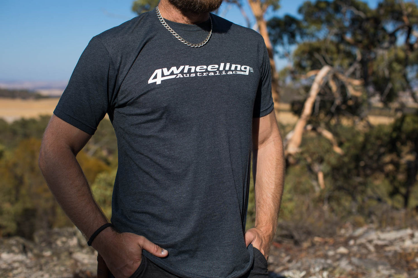 Men's Premium Fitted Short Sleeve T-Shirt. with 4 wheeling Australia Logo.