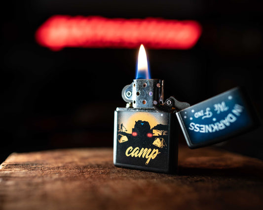 Custom In Darkness We Find Camp Zippo Lighter made in the USA.